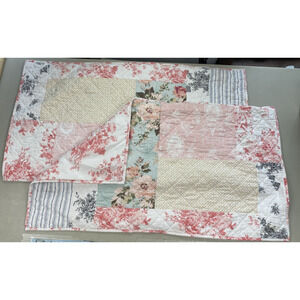 Shabby Chic King Pillow Shams Set of 2 Patchwork Floral Cottagecore Quilted Pink